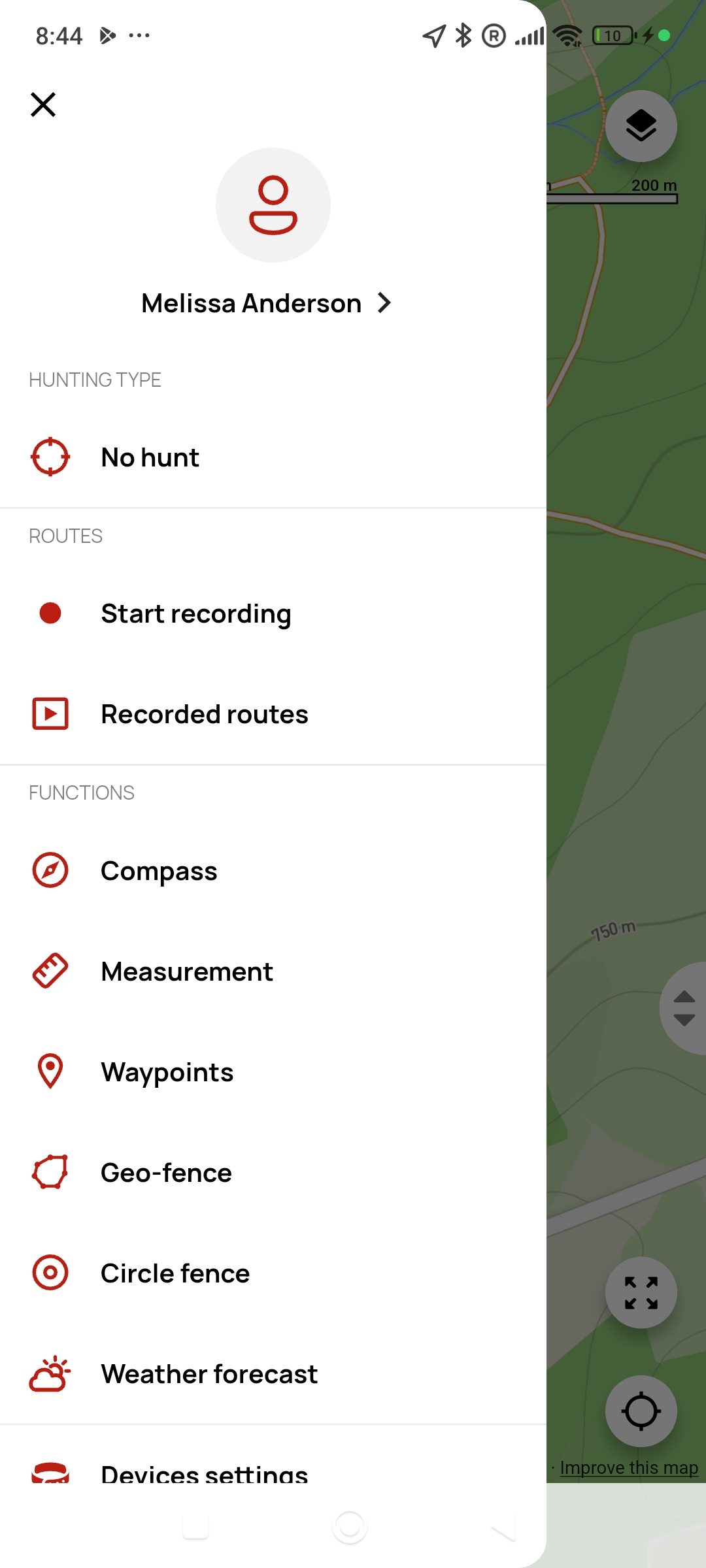 Main screen of Dogtrace GPS 2.0 app