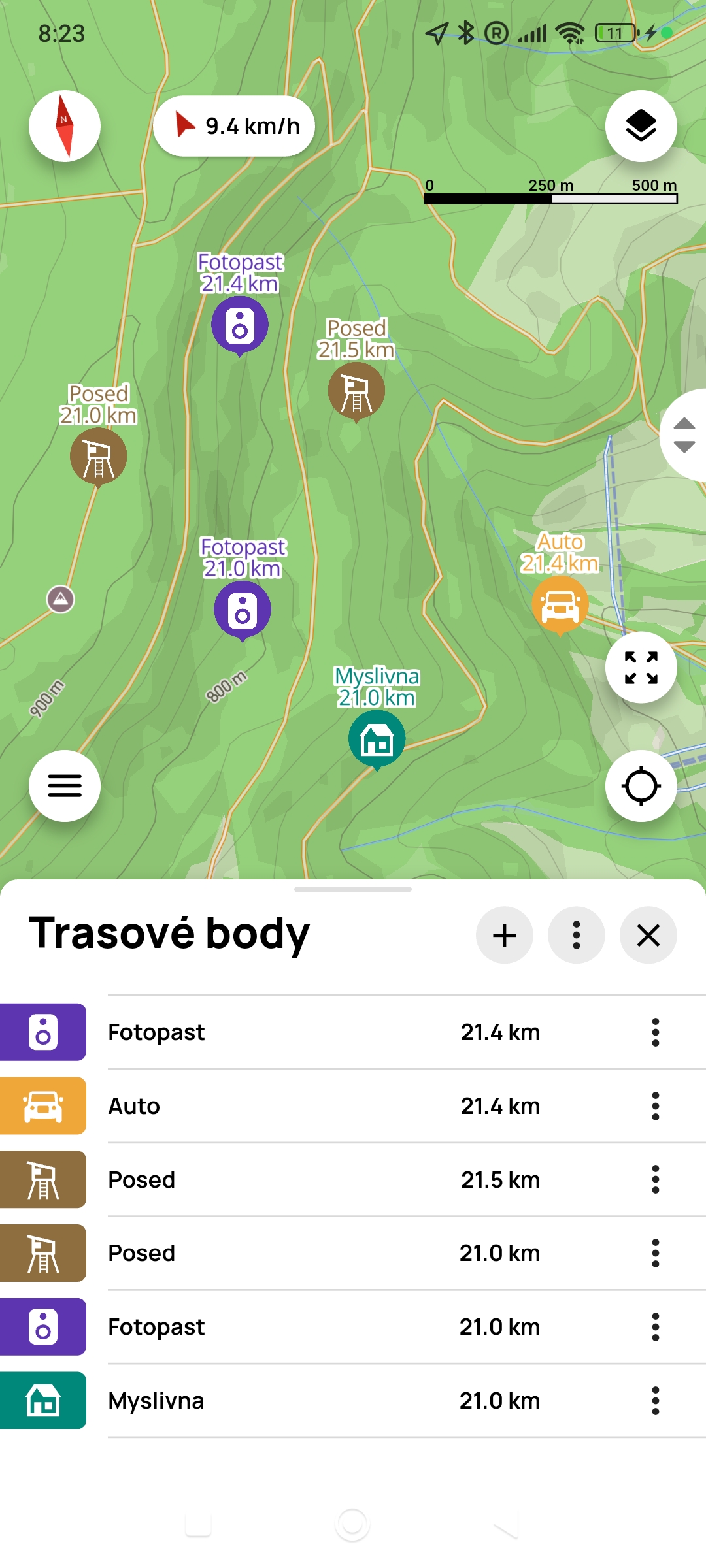 Trasové body v aplikaci