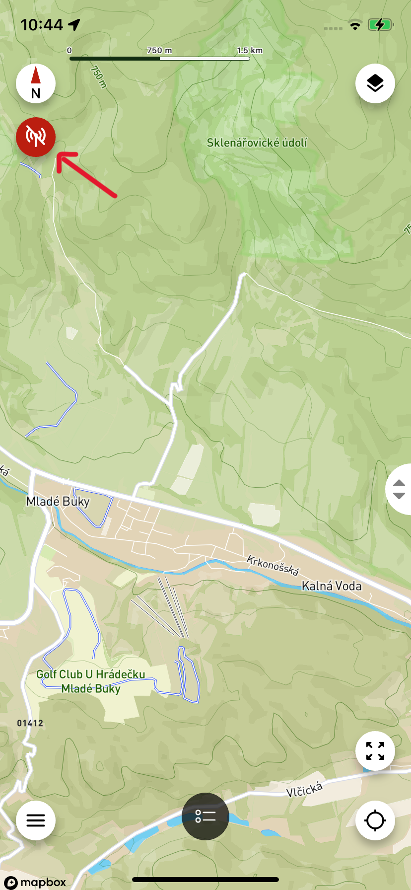 Hauptbildschirm der Dogtrace GPS 2.0 Anwendung